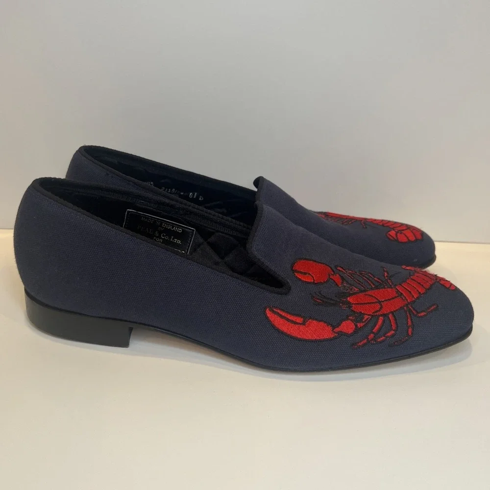Peal & Co Brooks Brothers Lobster Embroidered Loafers‎ Made England Mens 8.5